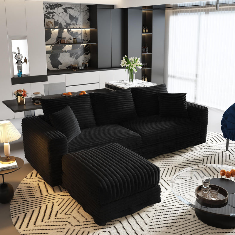 Convertible Deep Seat Sofa With Soft Pillows And Ottomans