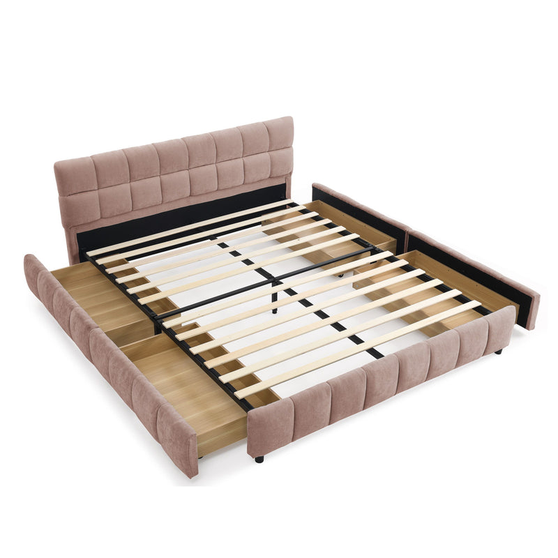 Modern Platform Bed Frame With Thick Fabric