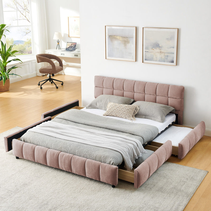 Modern Platform Bed Frame With Thick Fabric