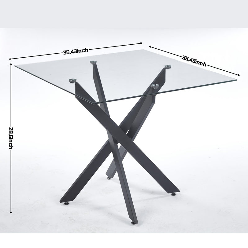 Dining Table With Cross Metal Leg And Tempered Glass, Modern Space Saving Kitchen Table For Living Room Legs, Square Table
