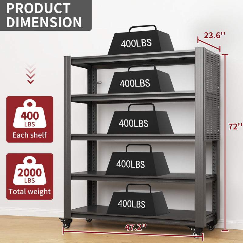 Heavy Duty Adjustable Metal Shelving Unit With Pegboard And Wheels For Multipurpose Storage