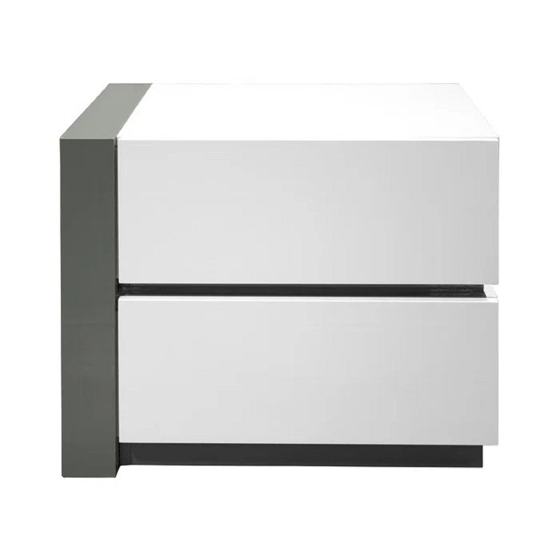 Nightstand Bedside Table With 2 Drawer For Bedroom - White / Silver