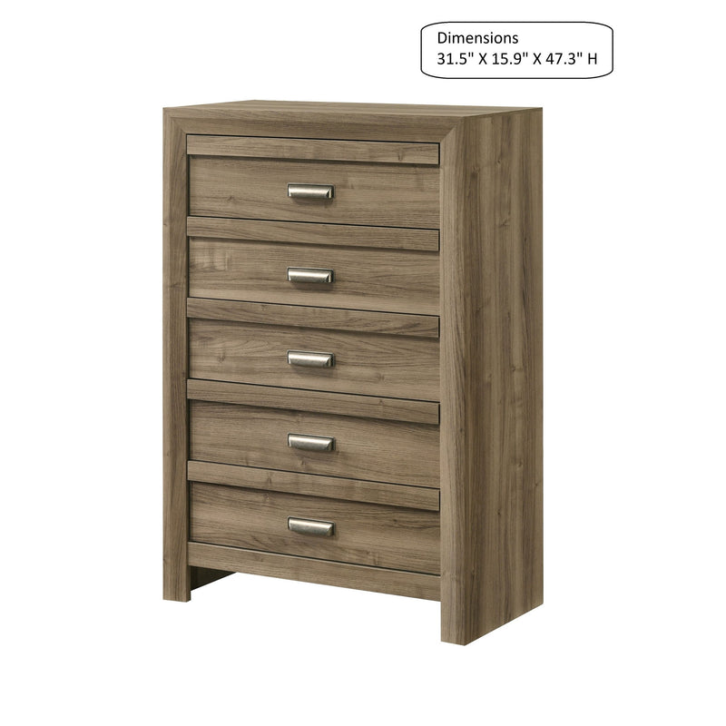 5 Drawer Storage Chest With Pulls - Light Brown