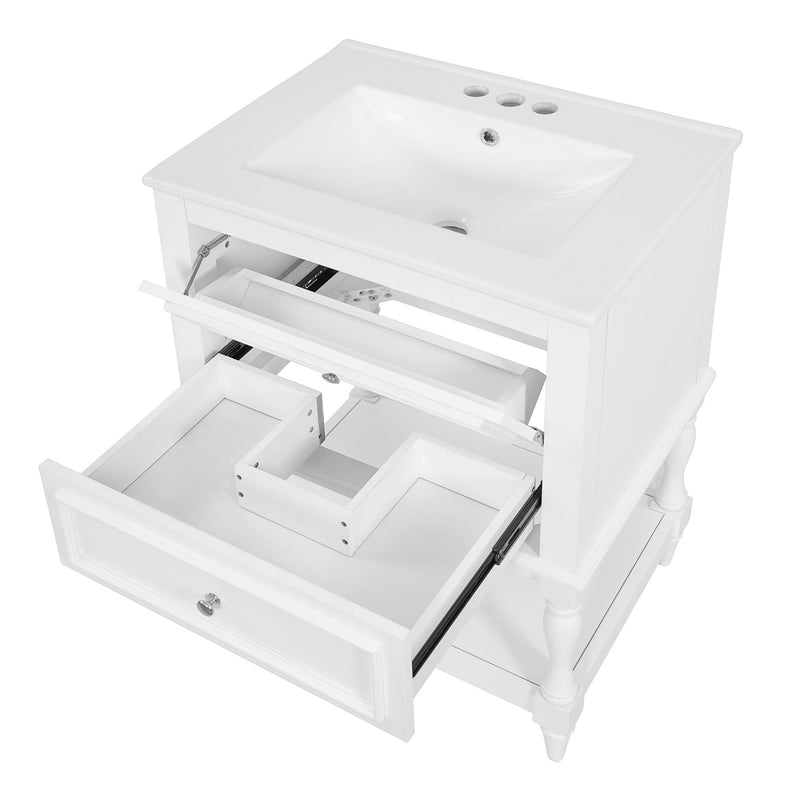 Bathroom Vanity With Sink, 2 Drawers Storage Cabinet, Open Shelf