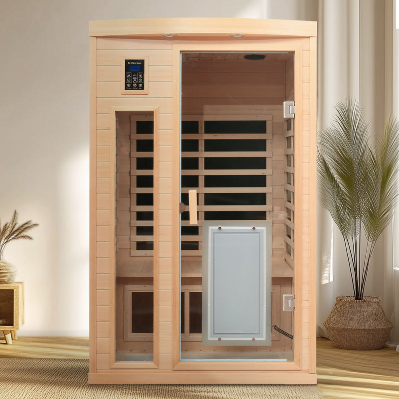 Low Emf Front Door With Heating Panel 2 Person Hemlock Far Infrared Indoor Suana Room - Natural