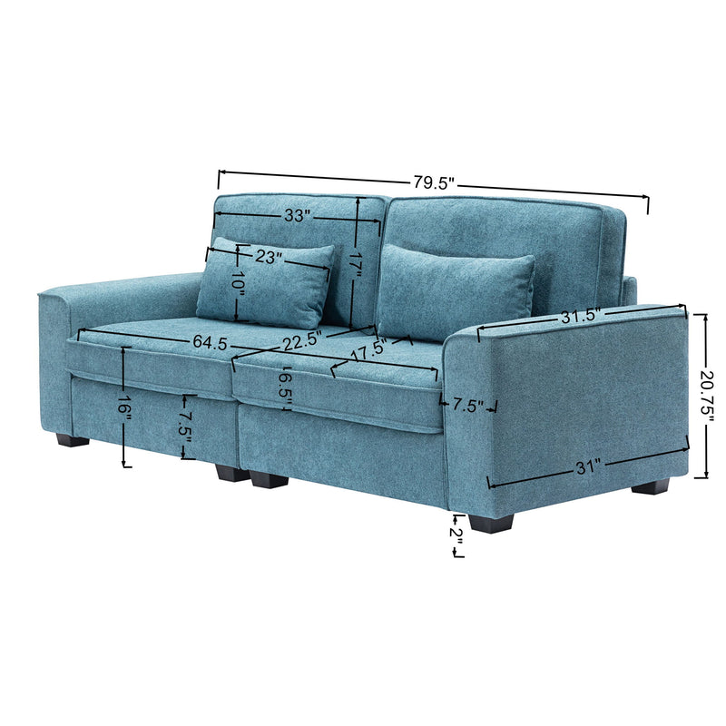 Modern Fabric Sofa With Cushions, Sleek Arm Design