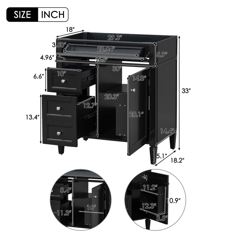 Bathroom Vanity With 2 Drawers And Tip-Out Drawer, Storage Cabinet