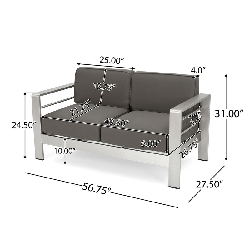 Outdoor Aluminum Loveseat With Cushion - Gray