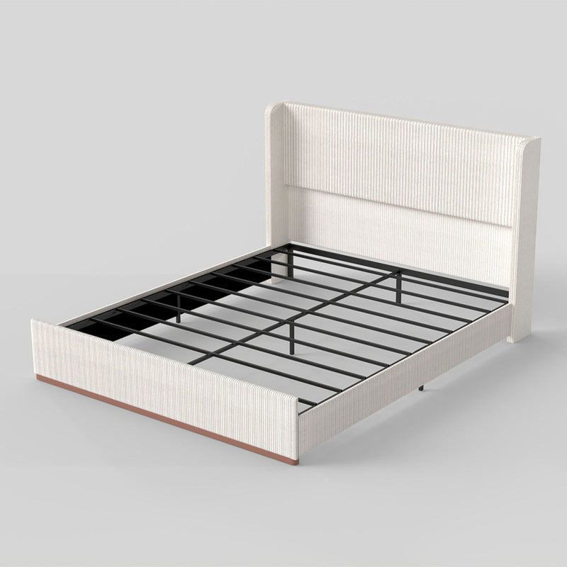 Upholstered Bed Frame With Luxury Wingback Headboard