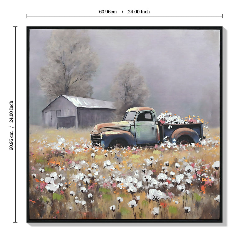 Old Truck Canvas Wall Art, Old Barn Pictures Wall Art - White / Vintage