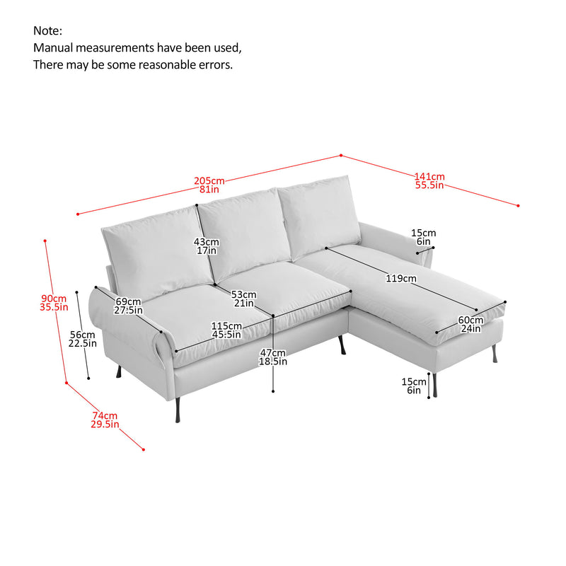 Modern Sectional Technical L-Shaped Sofa Couch With Reversible Chaise Lounge