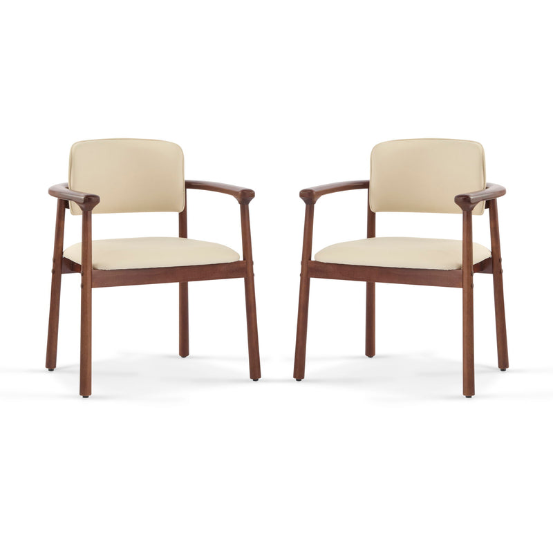 Dining Room Chairs, Ideal For Home & Kitchen (Set of 2) - Beige / Dark Walnut