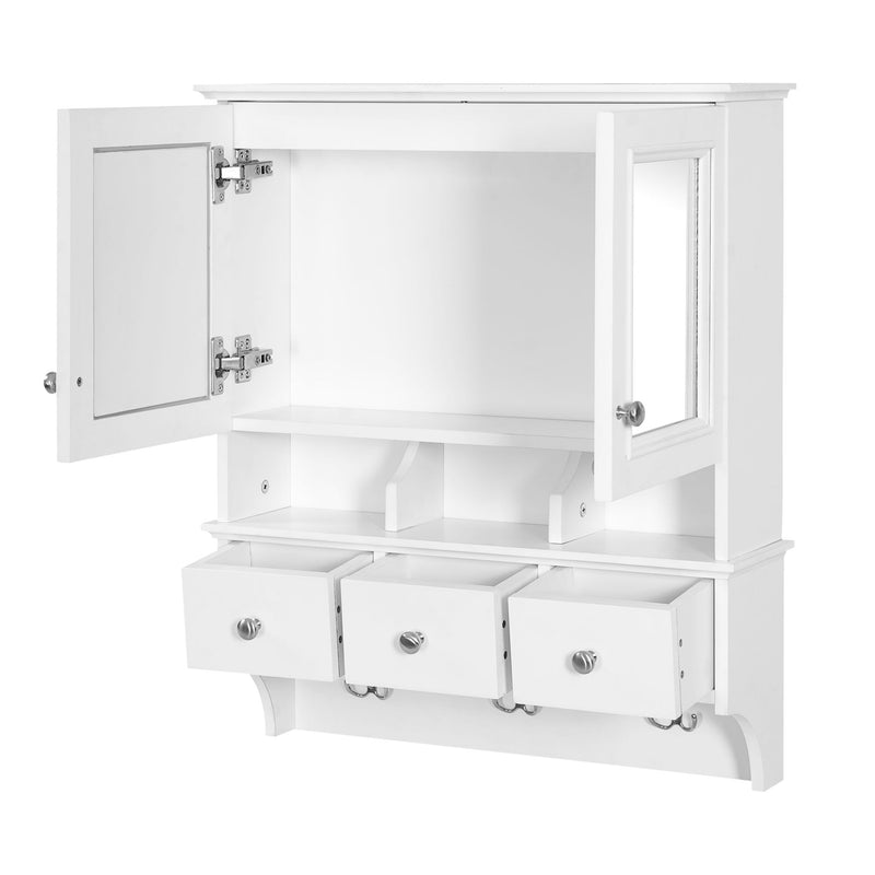 Modern Bathroom Mirror Cabinet With Drawers, Organizer Hooks, And High-Definition Mirrors