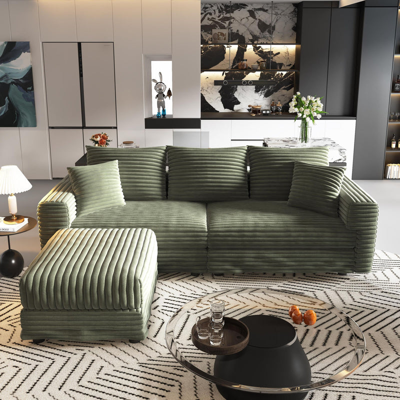 Convertible Deep Seat Sofa With Soft Pillows And Ottomans