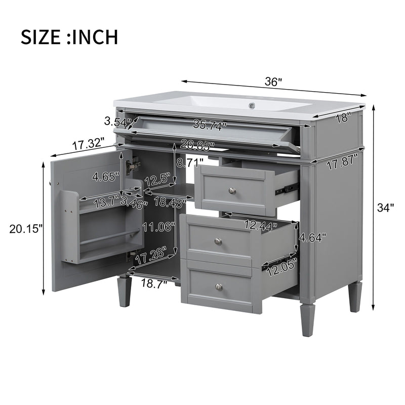Bathroom Vanity & Top Sink, Modern Bathroom Storage Cabinet With 2 Drawers And A Tip-Out Drawer