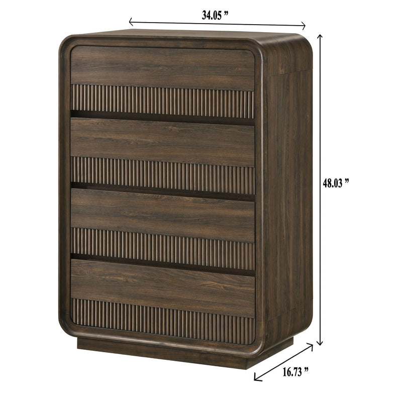 Flair Rounded Edges 1 Piece Chest, 5 Drawer Storage Bedroom Furniture - Brown
