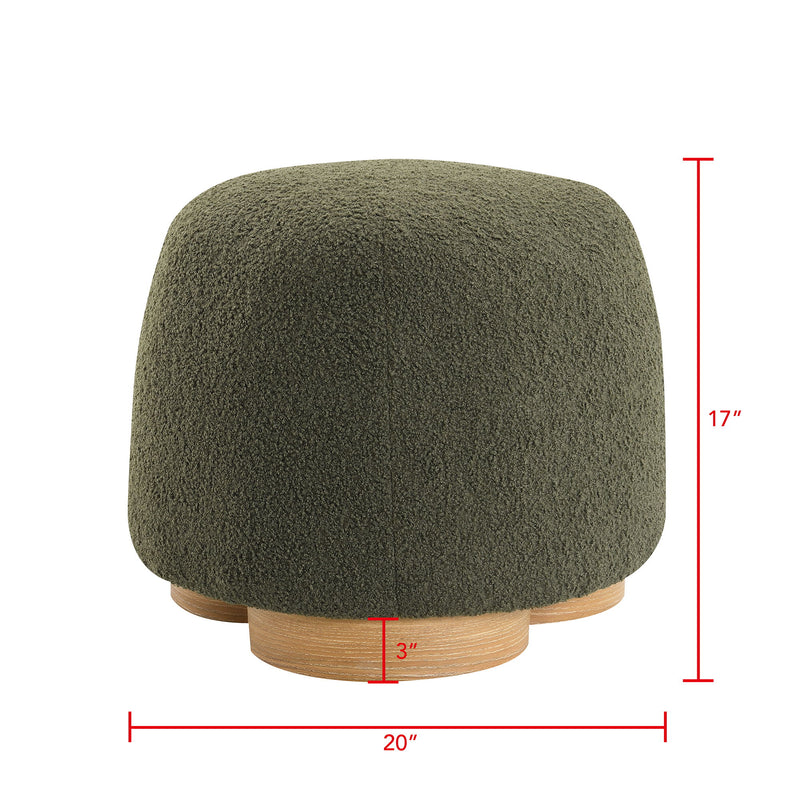 Round Soft Teddy Fabric Upholstered Ottoman With Metal Accents