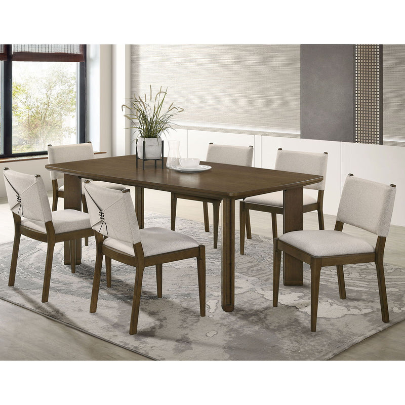 Crispin - 7 Piece Rectangular Dining Table Set With Upholstered Chairs - Brown