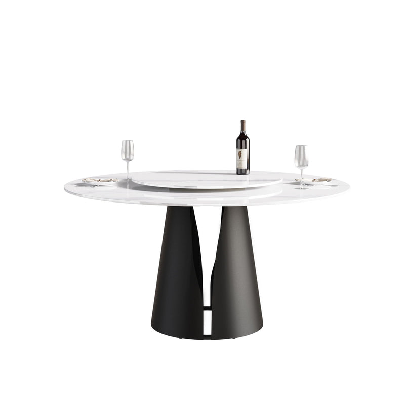 Modern Artificial Stone Round Carbon Steel Base Dining Table, Can Accommodate 6 People, Artificial Stone Turntable