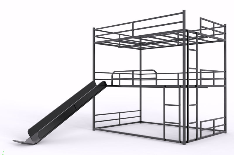 Twin Size House Loft Bed With Slide And Ladder - Black
