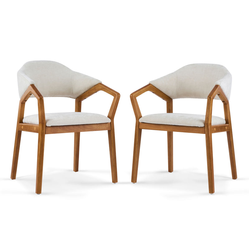 Indoor Upholstered Dining Armchair (Set of 2) - Beige / Teak