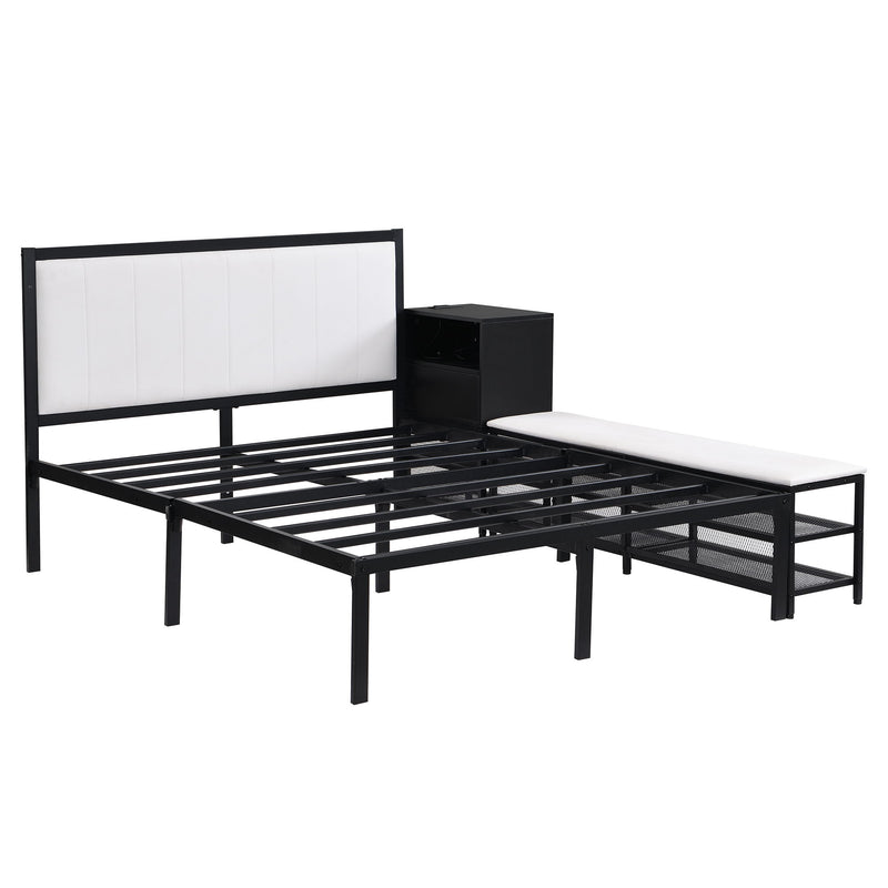 Platform Bed With 2 Tier Storage Shelves, Storage Cabinet