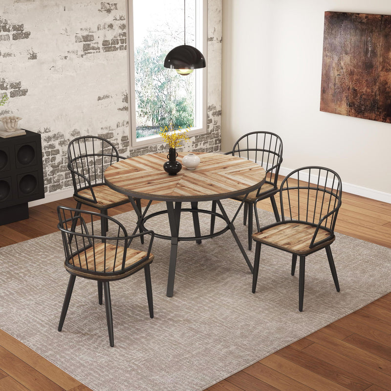 Contemporary Indoor Dining Set With Metal Legs, Birch, And Metal - Black / Natural