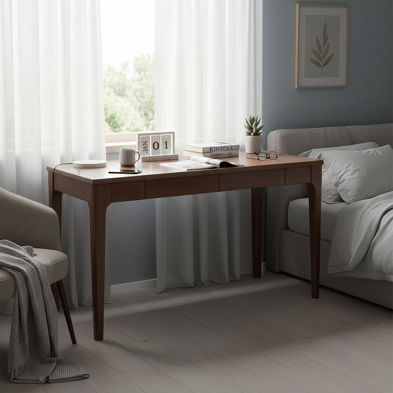 Desk With Drawers, Smooth Edge Design - Walnut