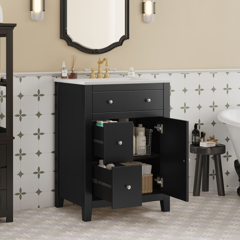 Bathroom Vanity With Basin, Rectangular Cabinet With 2 Drawers And Soft Closing Door