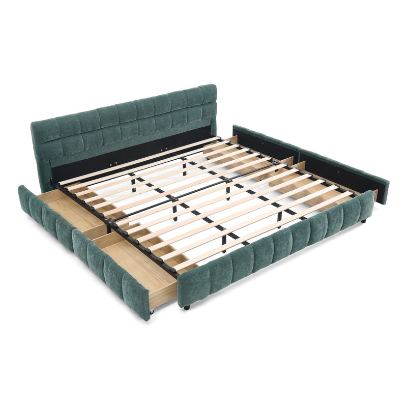 Modern Platform Bed Frame With Thick Fabric