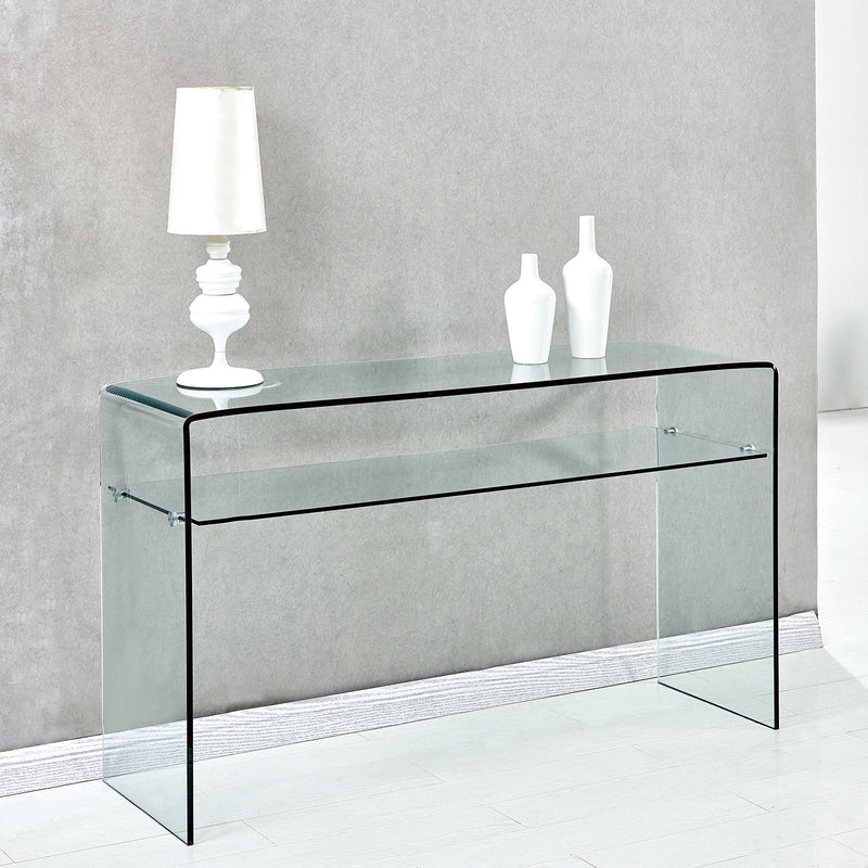 Modern Glass Console Table With Rounded Edges For Versatile Use Tempered Glass - Clear