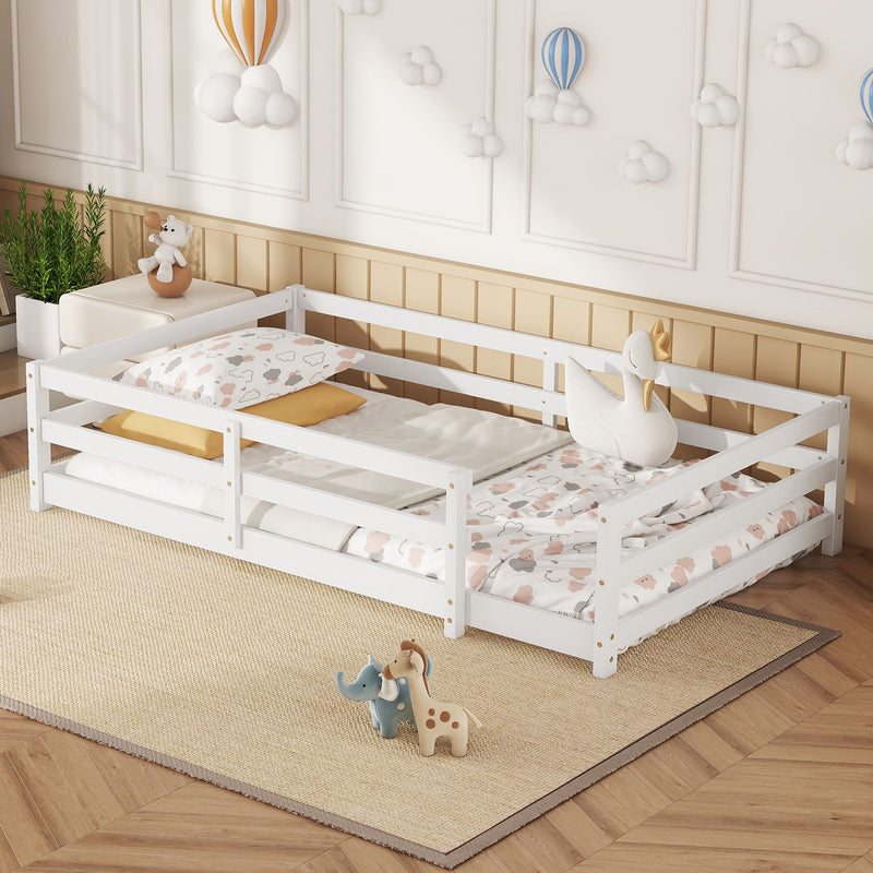 Twin Size Montessori Floor Bed With Fence - White