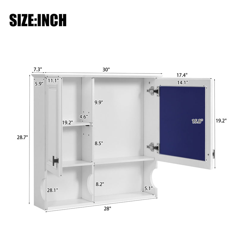 Wall Mounted Mirror Medicine Cabinet, Bathroom Storage With Doors And Open Shelves