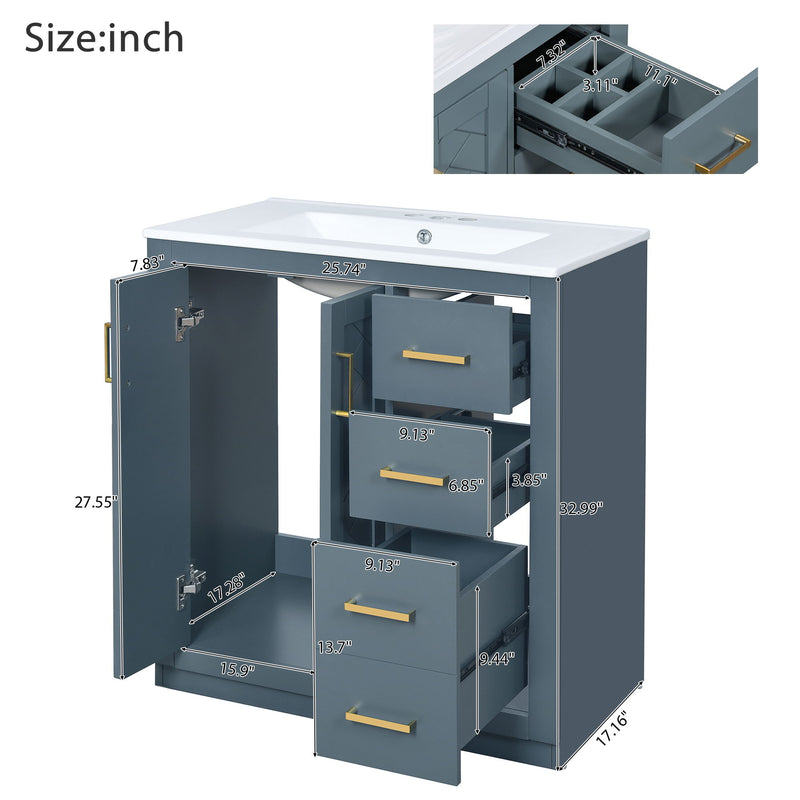 Bathroom Vanity With Sink, Storage Cabinet, Freestanding Set With 3 Drawers & Soft Closing Doors