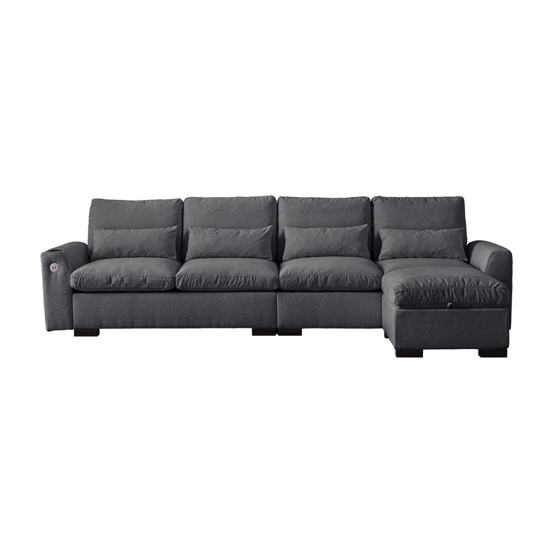 Modern Modular L Shaped Sofa Couch Reversible Ottoman With Storage Removable And Washable Cushions Sofa With USB Ports & Cup Holder For Living Room