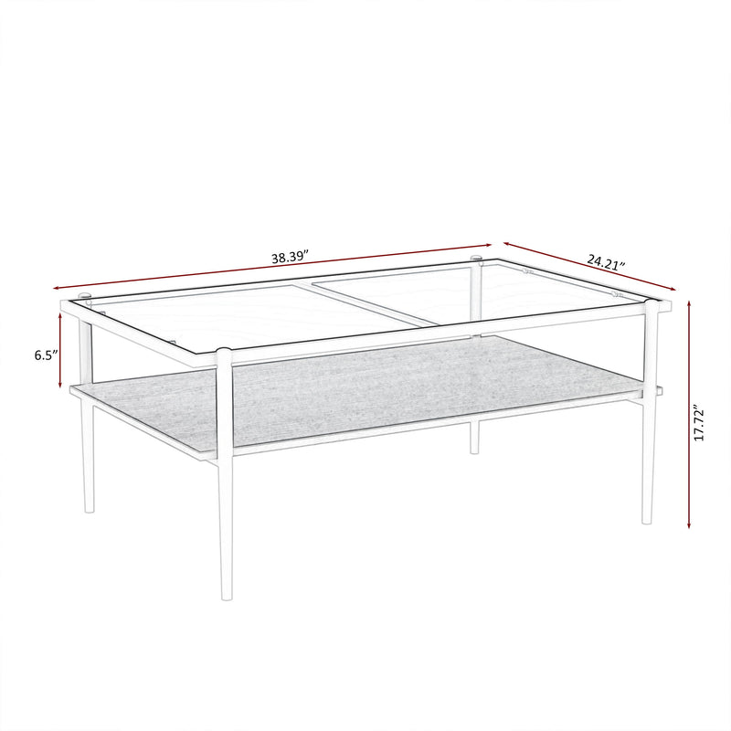 Rectangle Coffee Table With Tempered Glass Top And Legs, Modern Table For Living Room