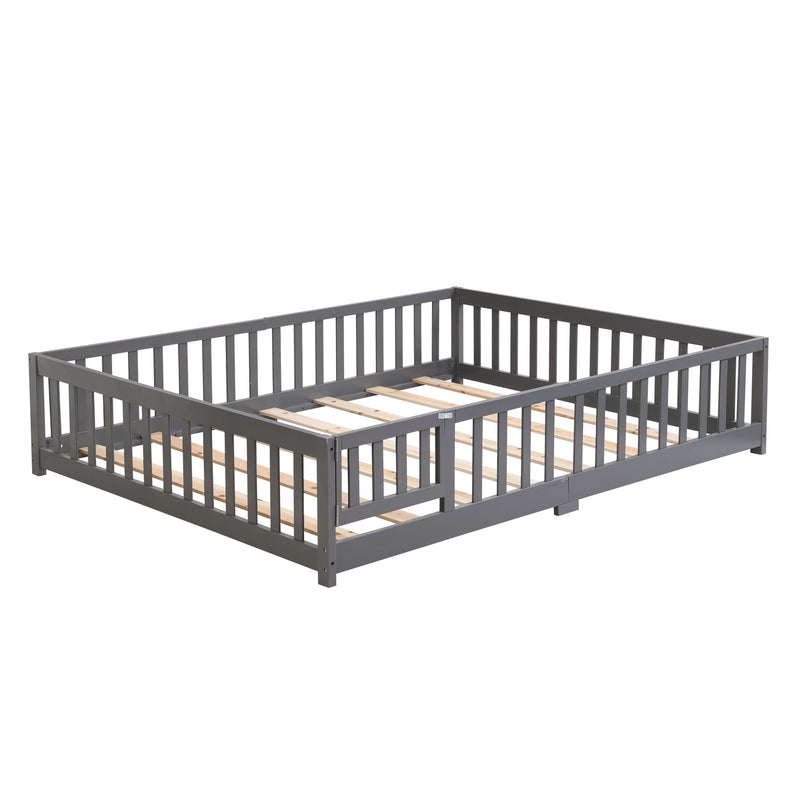 Solid Wood Floor Bed With Door And Fence For Children