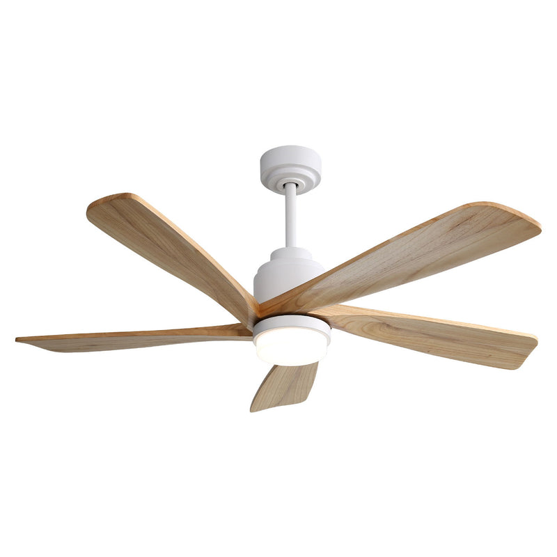 Indoor Ceiling Fan With Dimmable LED Light 5 Solid Wood Blades Remote Control Reversible DC Motor With Smart App Control