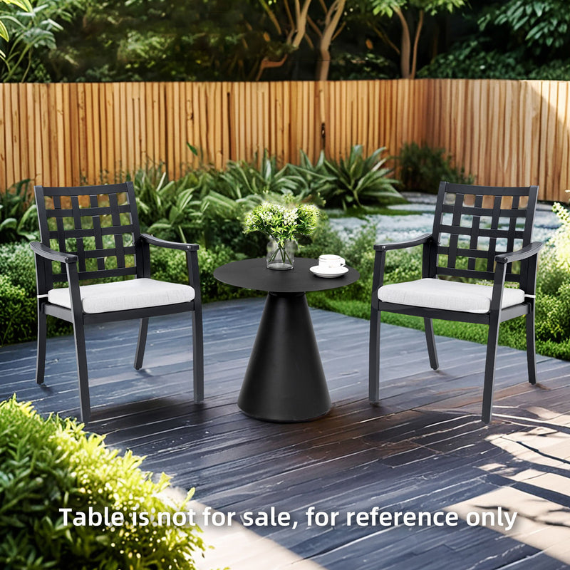 Cast Outdoor Patio Dining Chairs, Ergonomic Lattice Backrest Design, Sunbrella Cushion, Weather Resistant And Durable (Set of 2) - Ember Black