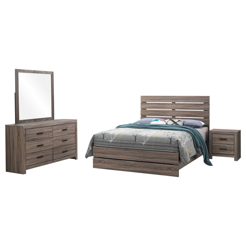Geary - 4 Piece Queen Slatted Headboard Panel Bedroom Set - Oak