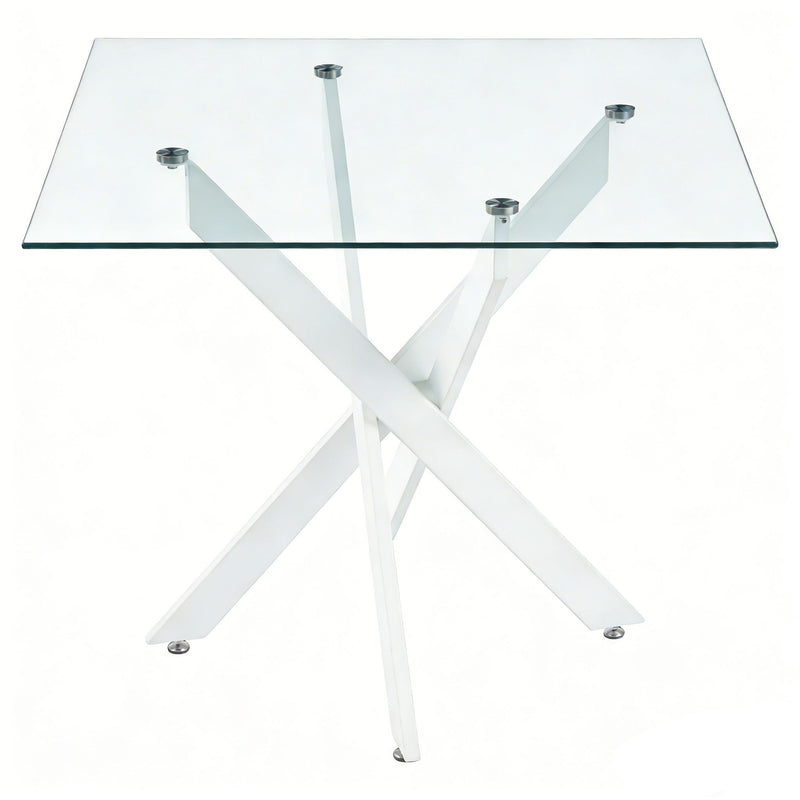 Dining Table With Cross Metal Leg And Tempered Glass, Modern Space Saving Kitchen Table For Living Room Legs, Square Table