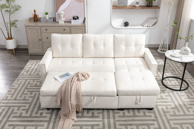 Reversible Sectional Storage Sleeper Sofa Bed, L-Shape 2 Seat Sectional Chaise With Storage, Skin-Feeling Fabric