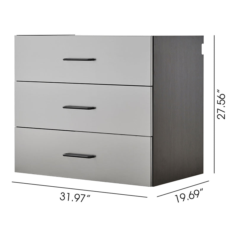 Astro Series - Wall Mounted Base, Drawer Storage Cabinet With Soft Closing Features - Metallic Gray