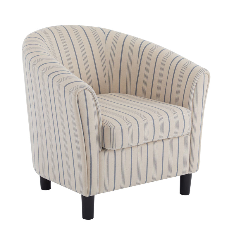Modern Barrel Fabric Striped Barrel Chair With Channel Stitching - Beige / Blue Stripe