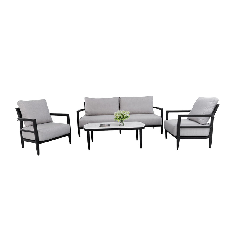 Outdoor Conversation Set With Chairs, Bench Sofa, Tables, Sunbrella Cushions