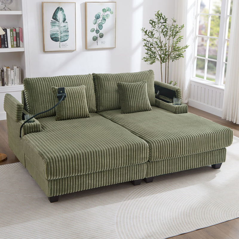 Modern Chaise Sofa With Adjustable Backrest, Cup Holders, Phone Holder & Storage Compartments For Living Room