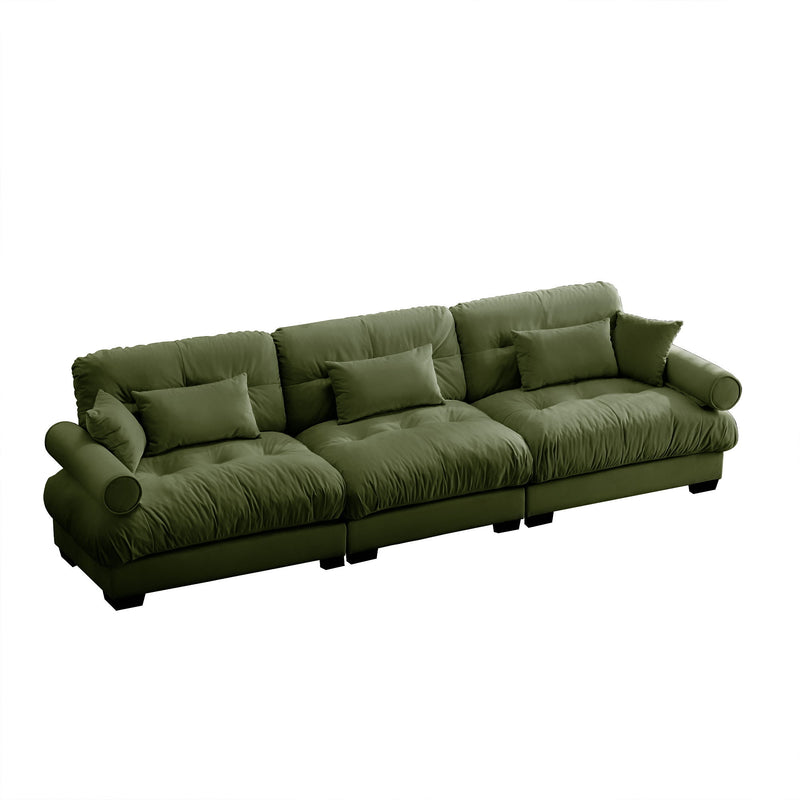 Modern Sofa With Bolstered Armrests And Pillows