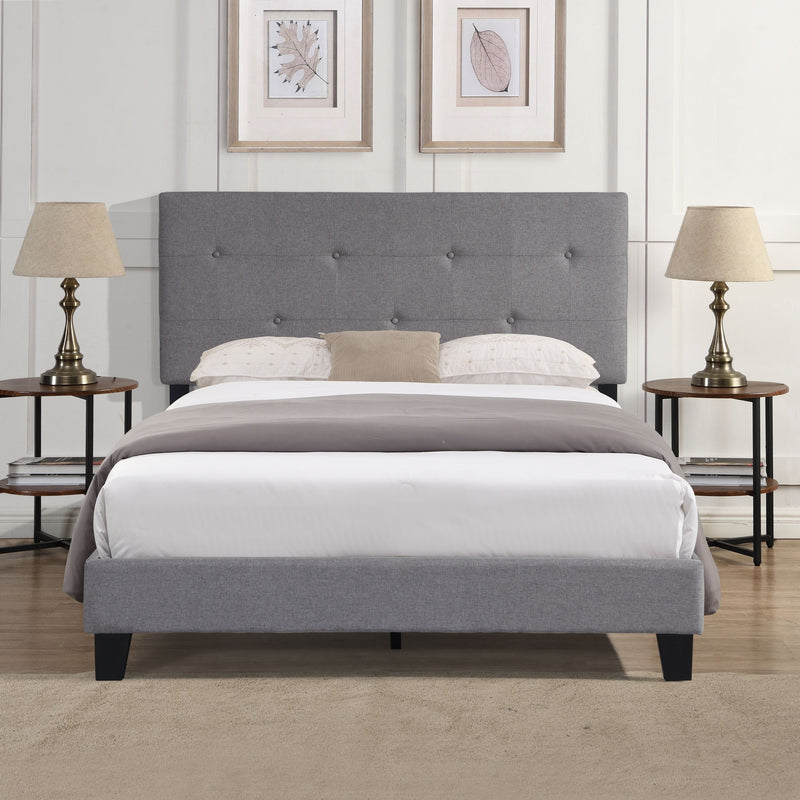Modern Upholstered Platform Bed Frame With Button Tufted Headboard And Wood Slat Support