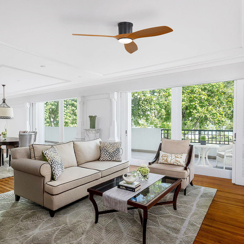 Smart Ceiling Fan With Remote Control, 3 Blades, Dimmable LED Light, Reversible DC Motor - Black