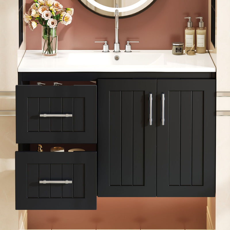Wall Mounted Bathroom Vanity & Sink, 2 Drawers